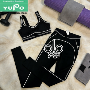 Leggings Acanalados de Alta Calidad, Conjunto de 2 Piezas para Mujer, Estilo Moderno, para Yoga, Pilates, Elásticos, Sin Costuras, Superventas - Product Image 1