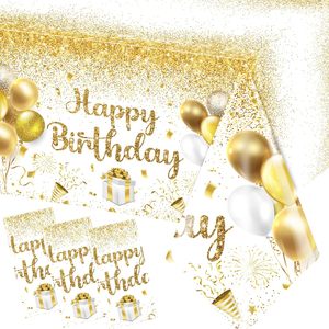 Tovaglie per Feste di <span class=keywords><strong>Compleanno</strong></span> - Decorazioni Oro e Bianco, Copritavolo Usa e Getta per Compleanni Interni/Esterni - Product Image 1