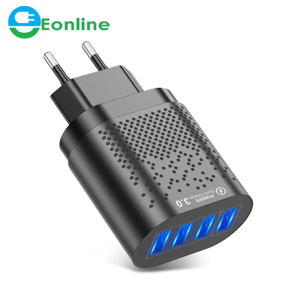 EONLINE EU/US-Stecker USB-Ladegerät 3A Quik Charge 3.0 Handy-Ladegerät für iPhone 11 Samsung Xiaomi 4 Port 48W Schnell ladegerät