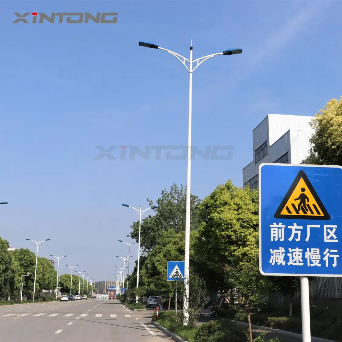 XINTONG tiang lampu jalan LED tenaga surya, tiang lampu galvanis kolom luar ruangan 6m 8m 10m 12m tiang lampu baja galvanis