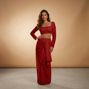 <b>White</b> Embroidered Crop Top & Draped Skirt CoOrd SetWhite Chikankari Crop Top & Wrap Skirt <b>Set</b> Embroidered Beachwear CoOrd <b>Set</b> - Product Image 6