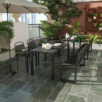Ensemble table et chaises d'extérieur, design nordique, cadre en fer forgé blanc, table longue, montage facile, pour jardin, terrasse, cour