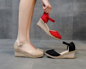 Sandales <span class=keywords><strong>compensées</strong></span> légères à bout fermé de <span class=keywords><strong>6</strong></span> <span class=keywords><strong>cm</strong></span> pour femme, en toile, plateforme d'été confortable, semelle intérieure souple antidérapante - Product Image 6