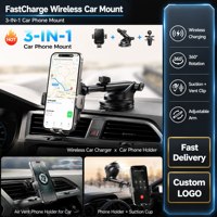 Chargeur de voiture sans fil en gros, commande en gros, 15W, fixation automatique par ventouse, compatible dropshipping, tous smartphones