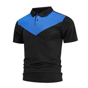 Men's Black Blue Color Blocked Short Sleeve for Shirt Knitted Quick Dry Casual Regular Fit Button Design Front Logo 100% Cotton - Product Image 2