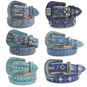 Diseñador de Bling vaquero occidental cuero remache cinturón de cinco estrellas Diamante tachonado negro cinturones con piedras BB <span class=keywords><strong>Simon</strong></span> - Product Image 6