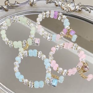 Fashion Candy Color Stone Bowknot Crystal Pendant <b>Bracelet</b> Jewelry Cute <b>Beaded</b> <b>Bracelets</b> for Women Girls - Product Image 1