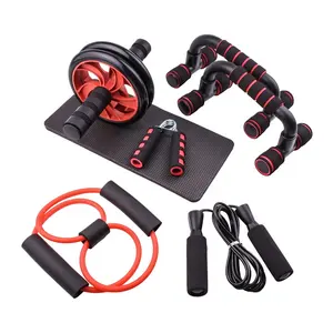 SP 7pcs Gym Fitness Equipment Muscle Trainer Wheel Roller Kit Abdominal Roller Push Up Bar Jump Rope