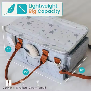 Organizador de Fraldas para Bebês com Tampa, Bolsa de Fraldas Portátil com Múltiplos Compartimentos, Bolsa de Viagem para Itens Essenciais do Bebê - Product Image 6