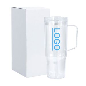 Gobelet à bière transparent en plastique à double paroi de 40 oz avec poignée, couvercle anti-fuite et paillettes d'huile DIY, verre transparent - Product Image 3