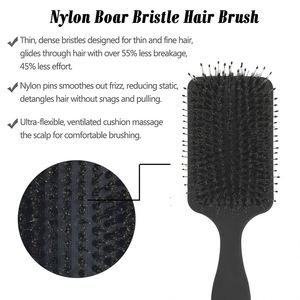 Brosse à cheveux carrée démêlante personnalisée à marque privée, avec coussin d'air en caoutchouc et mélange de poils de nylon et de soies de sanglier, pour extensions de cheveux et perruques - Product Image 3