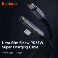 Mcdodo 336 LED tresse en alliage d'aluminium type-c à type-c 65W 60W coude PD câble de données de charge rapide Usb C pour iphone android ordinateur portable