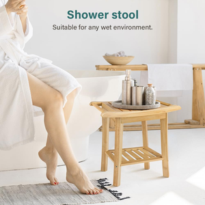 Large for Spa Bath Organizer Seat Shower Bench <b>Stool</b> with Storage Shelf Durable & Easy Cleaning for Bathroom - Product Image 2
