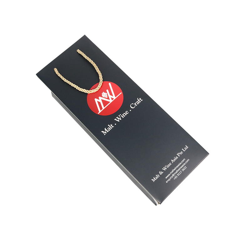 Custom Single Bottle Packaging Black Paper Wine Gift Bag With Logo Printed