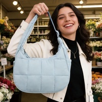 Sac seau matelassé à carreaux pour femme, style coréen, nouvelle mode, en nylon simple, grande capacité, sac à bandoulière en polyester cousu