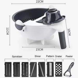 Vente en gros : Nouveau Râpe à légumes manuelle multifonctionnelle écologique 9-en-1 avec double panier de drainage - Product Image 4