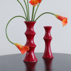 Nuevo Jarrón Hidropónico de Cerámica y Bambú Estilo Vintage, Adornos de Alta Gama, Estilo Ins, Esmalte de Color Rojo Antiguo para Año Nuevo - Product Image 2