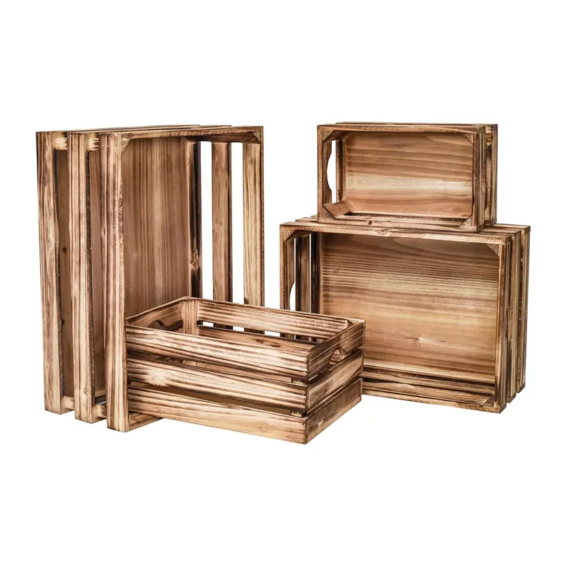 Casse di stoccaggio in legno personalizzate all'ingrosso con vari stili di cassa di legno in difficoltà
