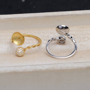 Wenchi S925 Silver Adjustable Finger Ring 10-12 Pearl Accessory Empty Holder 16972 Jewelry Findings <b>Concealer</b> Opening Size 6mm - Product Image 4