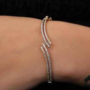Moissanite Minimalist <b>Bangle</b> <b>Bracelet</b> 14K Gold Plated Elegant Chain Link Style Everyday Wear Jewelry Mothers Day Gift for Women - Product Image 2
