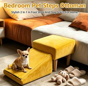 Foldable 2-in-1 Dog Stairs & <b>Storage</b> Ottoman Non-Slip Wooden Pet Steps for Couch Easy <b>Storage</b> Convertible Pet Stool Ramp - Product Image 1