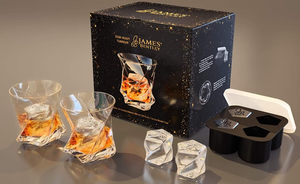 ウイスキーグラスセット、バーボングラス無料アイスキューブモールド、ヘビーハンドブロークリスタルウイスキーグラスユニークなタンブラーfo - Product Image 3