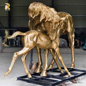 RELONG Gerçek Boyutta Açık Hava Bahçe Dekorasyonu Bronz At ve Yavru At Heykelleri Satılık - Product Image 2