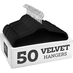 Cintres en velours noir MK, lot de 50, antidérapants, gain de place, floqués, très demandés - Product Image 1