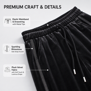 Custom <strong>Womens</strong> <strong>Black</strong> <strong>Velvet</strong> Casual Wide Leg Pants OEM ODM Elastic Waist Drawstring <strong>Trousers</strong> with Side Stripe - Product Image 4