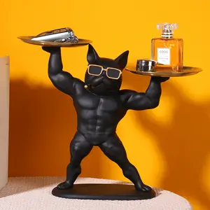 DREA Bulldog francese statua del maggiordomo con doppi vassoi Cool cane animale in resina scultura figurina tavolo decorazione per la casa