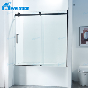 Puerta de <span class=keywords><strong>Bañera</strong></span> Corredera de <span class=keywords><strong>Vidrio</strong></span> <span class=keywords><strong>Templado</strong></span> Sin Marco de Acero Inoxidable de Alta Calidad Weisdon, Color Negro Mate - Product Image 2