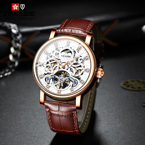 Relojes para Hombre con Esfera Hueca, Modelo 8383D, Forma Tonneau, Correa de Cuero Genuino, Tourbillon Automático Mecánico - Product Image 4