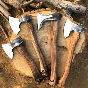 Wholesale Outdoor Backyard Garden Carbon Steel Viking Style Brown Wood Handled Chopping Ax Cutting Hatchet Forest Axe