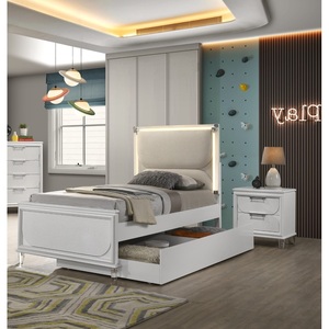 Lit double contemporain blanc nacré avec lit gigogne, 2 tables de chevet et panneaux embossés – Mobilier de chambre - Product Image 6
