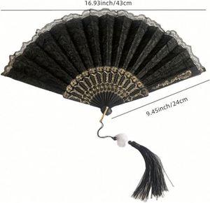 Custom Printed <b>Large</b> Black Wooden Folding Hand <b>Fan</b> Personalized Folk Art Angel Model Business Gifts Souvenirs Painted Bamboo - Product Image 6