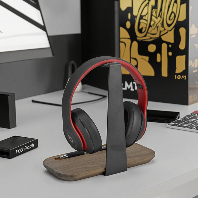 SAMDI Fashionable 2-in-1 Wooden Headphone Stand Holder with Heavy Metal Base New Design OEM Accessory for Desktop