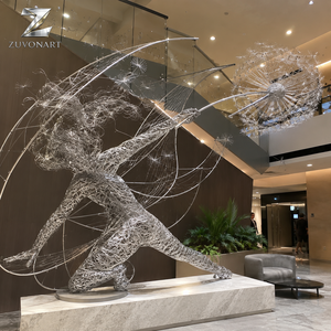 Grande Scultura in Filo Metallico <span class=keywords><strong>di</strong></span> Acciaio Inossidabile, Arte Personalizzata Donna Fata e Dente <span class=keywords><strong>di</strong></span> Leone, Installazione Artistica per Esterni, Giardini, Parchi e Spazi Pubblici - Product Image 4