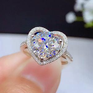 Anillos de Diamantes con Corte Corazón F1149, Anillos de Compromiso Sintéticos Cultivados en Laboratorio, Joyería Romántica para Mujer, Tallas S M L XL - Product Image 3