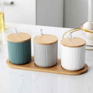 Vaso di condimento in ceramica con cucchiai di coperchio vaso di spezie per condimento all'ingrosso - Product Image 6