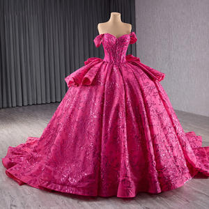 Robes de soirée bouffantes antistatiques à volants et perles fuchsia magnifiques pour fête d'anniversaire - Product Image 4