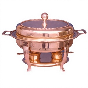 Modern Copper Lift Top Chafing Dish Round Electric <b>Heating</b> Buffet <b>Food</b> Warmer with Brass Legs Chafing Dish In Affordable Price - Product Image 1