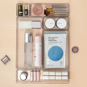 Transparent Plastic Cosmetic <b>Storage</b> Box With <b>Drawer</b> <b>Stackable</b> Office Organizer Rectangle Shape For Makeup And Stationery - Product Image 1