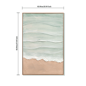 Tableau mural encadré 24x36 sur le thème de la <span class=keywords><strong>plage</strong></span> côtière, <span class=keywords><strong>peinture</strong></span> sur toile texturée bleu aqua et <span class=keywords><strong>beige</strong></span>, décoration océanique neutre pour salon et chambre à coucher - Product Image 4