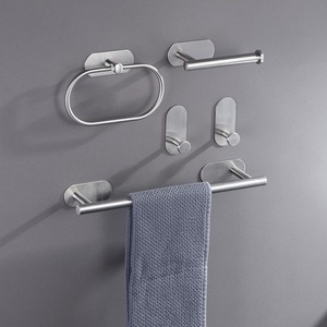 Ensemble de porte-serviettes mural en acier inoxydable, finition brossée, accessoire de salle de bain minimaliste, barre porte-serviettes, porte-papier, crochet pour manteau - Product Image 2