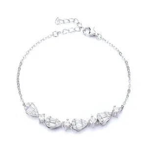 Trendy Fine Jewelry Light Luxury 925 Sterling Silver Rhodium Plated Exquisite Pear Cut Moissanite Charm Bracelet Women