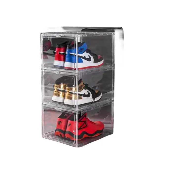 2023 магнитные пластиковые коробки для обуви, на заказ, коробка для кроссовок, акриловый Штабелируемый прозрачный ящик для хранения обуви