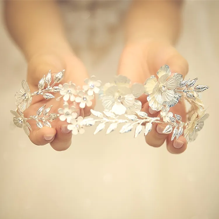 Crowns And Tiaras Baroque Handmade Silver Leaves Crystal Headband Hair Accessories Wedding Crown Tiara