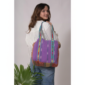 Bolso de algodón Kantha Vintage bohemio hecho a mano, bolso de compras indio para mujer, elegante bolso de compras - Product Image 1
