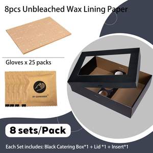 กล่องขนมอบสำหรับใช้งานกลางแจ้ง ทำจากกระดาษแข็งสีดำ ทนทาน ฝาใส สำหรับ 5-8 คน ถาดอาหารแบบใช้แล้วทิ้ง (15x10x3.5 นิ้ว) - Product Image 5