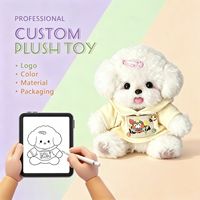 Peluche chien bouclé blanc mignon personnalisée en gros avec béret, écharpe et tenue en jean, jouet chiot en peluche pour cadeau d'anniversaire pour enfants